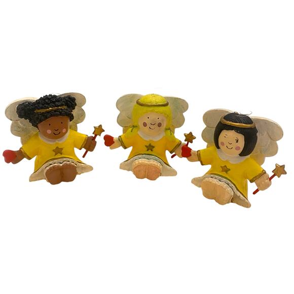 Vintage Hand Painted Little Girl Angels (Set of 3) 4" Tall Christmas Ornaments - Picture 1 of 15